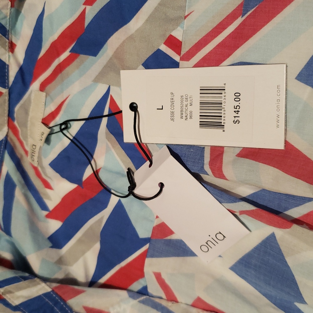 ONIA New Swim Cover-Up Shirt Dress Geo Print Button Pockets Cotton NWT Womens L - Picture 4 of 14